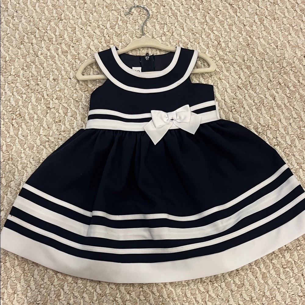 Bonnie Jean Navy and White Striped Dress with Bow